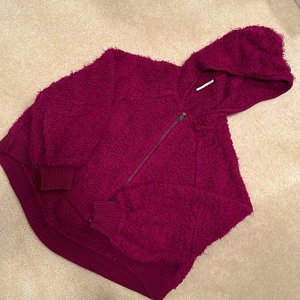 Free People Fuzzy Plum Sweater Hoodie - Med